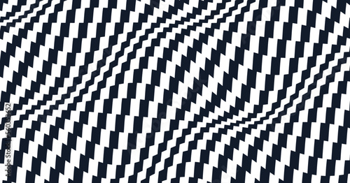 Wavy pattern with optical illusion. Black and white design. Abstract striped background. 3d vector illustration.