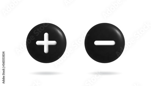 Plus and minus 3d buttons. Add new file, delete, calculator, report, setting, take away, intercalate, remove, augment, comtrol, algebra, math, accounting, 3d illustration for Business and Advertising
