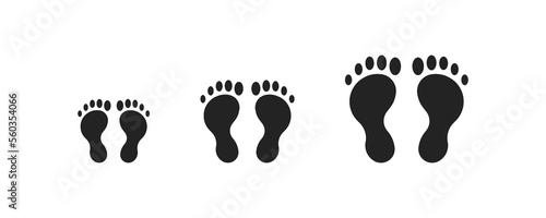 Shoe footprints, foot prints of sole and boot steps, vector silhouettes. Shoe footprint tracks or human feet sole or boots imprints and barefoot footsteps, marks or sneakers