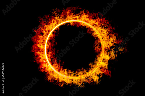 orange flame circle frame on black background