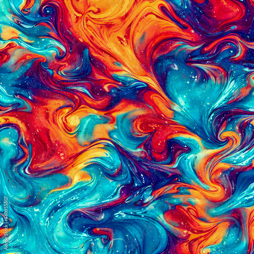 Generative AI. An abstract background featuring red and blue paint splashes, a watercolor painting of waves, and a digital modern art piece with high resolution in 4K.