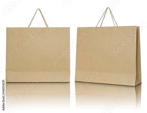 Brown paper bag isolated with reflect floor for mockup