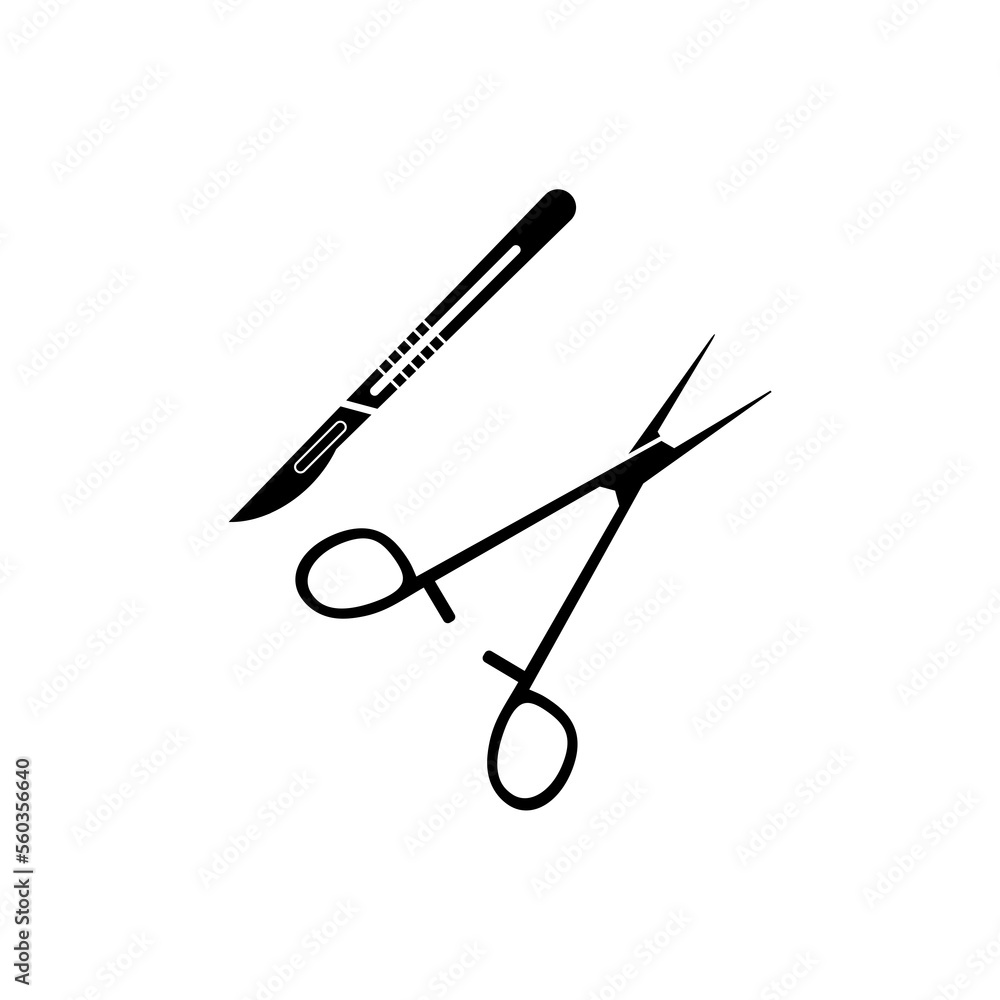 Surgical instruments icon. Medical Scissors and scalpel icon isolated on white background Surgical instruments icon. Medical Scissors and scalpel icon isolated on white background