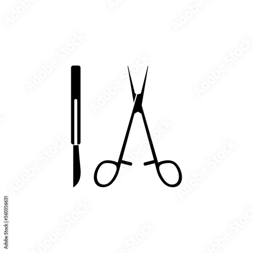 Surgical instruments icon. Medical Scissors and scalpel icon isolated on white background