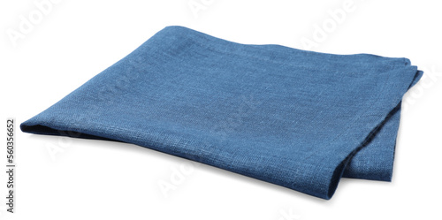 Blue folded fabric napkin on white background photo
