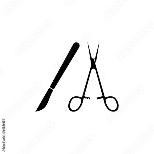 Surgical instruments icon. Medical Scissors and scalpel icon isolated on white background