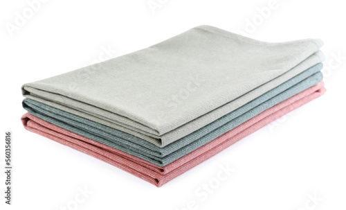 Stack of clean kitchen towels isolated on white