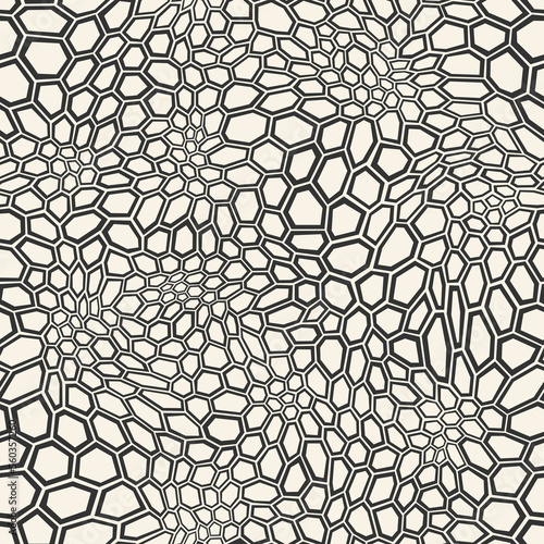 Seamless pattern with hexagonal flat ornament texture. Reptile scales endless skin. Vector background.
