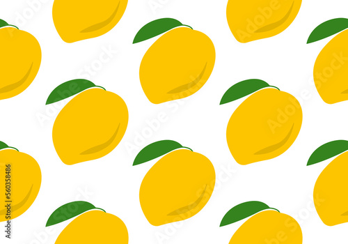 Mango seamless pattern or texture. Tropical fruit background. Vector illustration.