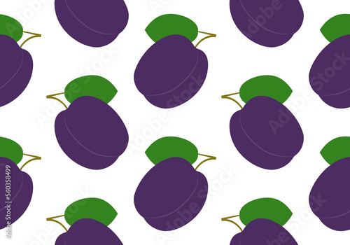 Plum seamless pattern or texture. Summer fruit background or print. Vector illustration.