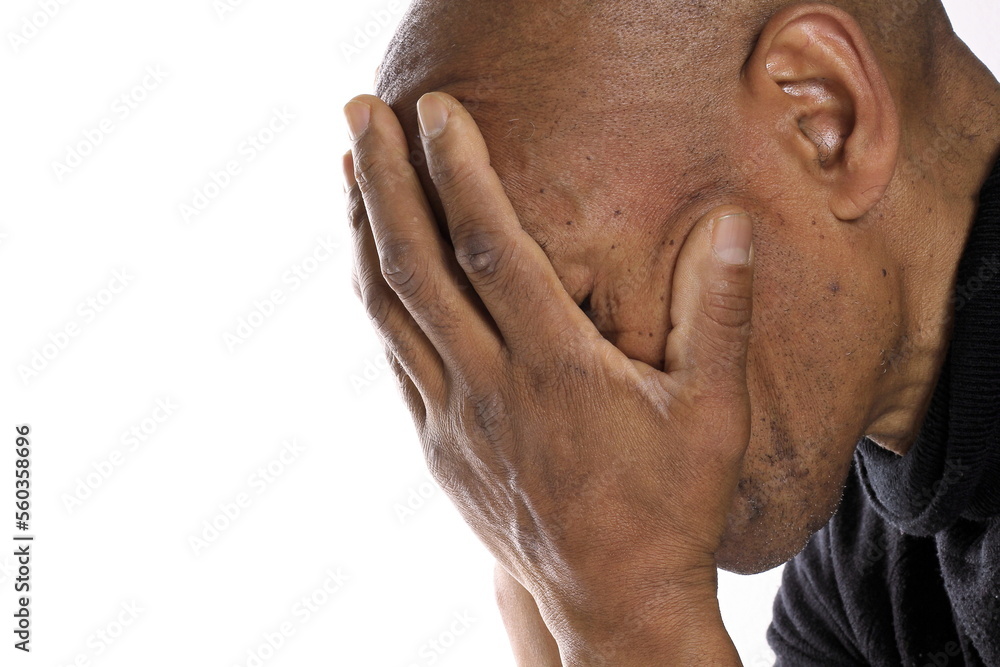 Fototapeta premium man praying to god with hands together with white background with people on white background