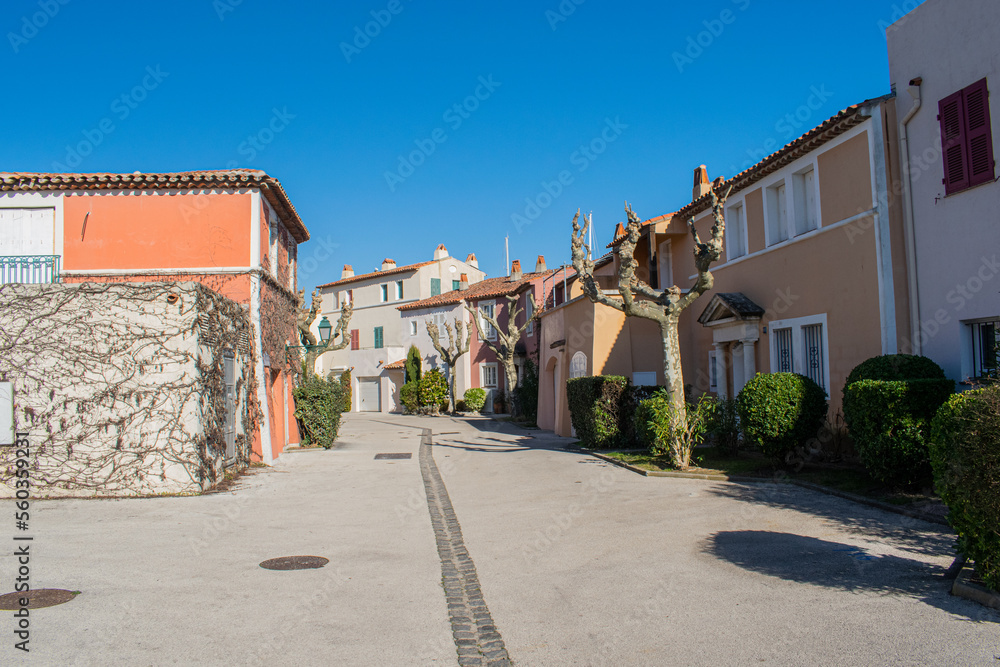 Port Grimaud streets with houses and plants
