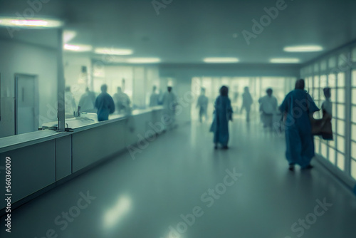 people walking in a blurred hospital, Generative AI Illustration