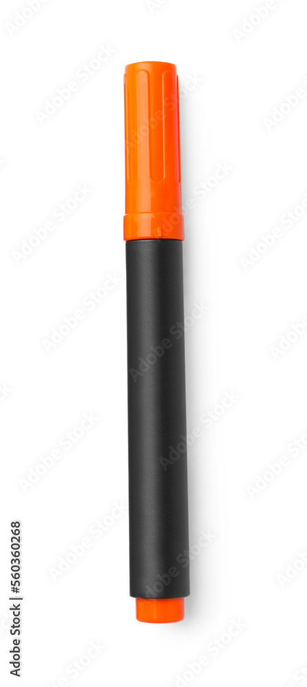 Bright orange marker isolated on white, top view. School stationery Bright orange marker isolated on white, top view. School stationery