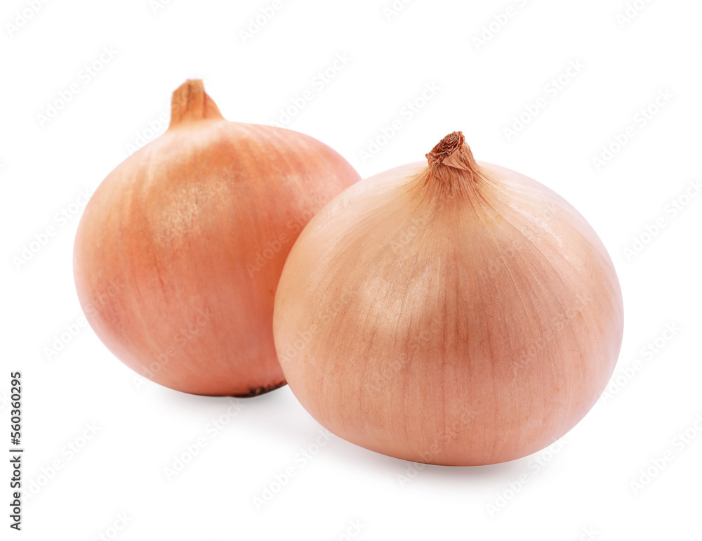 Two yellow fresh onions isolated on white Two yellow fresh onions isolated on white