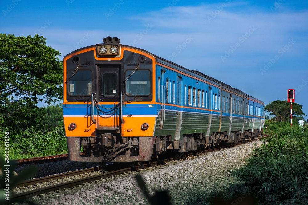 Diesel railcar on the railway. Diesel railcar on the railway.
