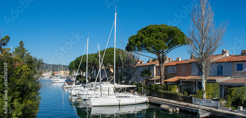 Port Cogolin house on river shore with yachts