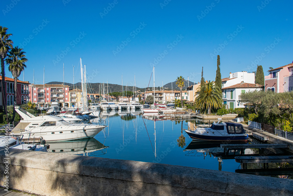 Port Cogolin house on river shore with yachts
