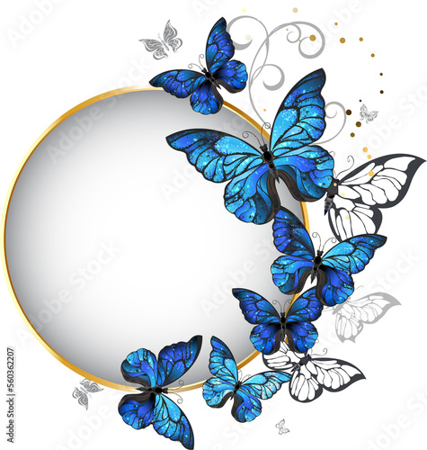 Round Banner with Blue Butterflies Morpho