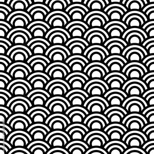 Fish scale seamless pattern. Traditional chinese sea wave ornament. Asian cloud ethnic motif.