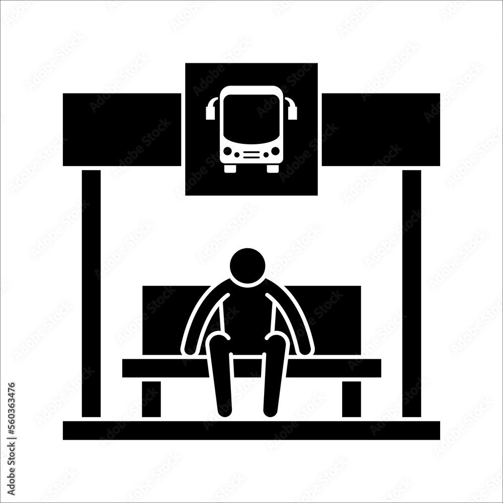 Bus stop icon. Wait for public transport. Urban commute. City infrastructure. vector illustration on white background. Contour symbol. Bus stop icon. Wait for public transport. Urban commute. City infrastructure. vector illustration on white background. Contour symbol.