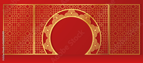 Chinese gold wedding gate. Wedding arch. Classical luxury asian style.
