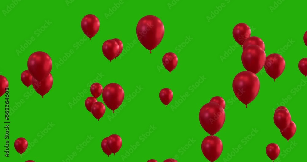 Red Helium Balloons Flying from Bottom to top Isolated on Green Screen background,4K Red Helium Balloons Flying from Bottom to top Isolated on Green Screen background,4K