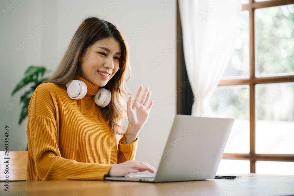 E learning Student online VDO Call Conference Work from home remote work talk chat online on laptop webcam conference working social distancing concept E learning Student online VDO Call Conference Work from home remote work talk chat online on laptop webcam conference working social distancing concept