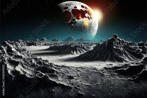 Moon surface  lunar landscape. Generative AI