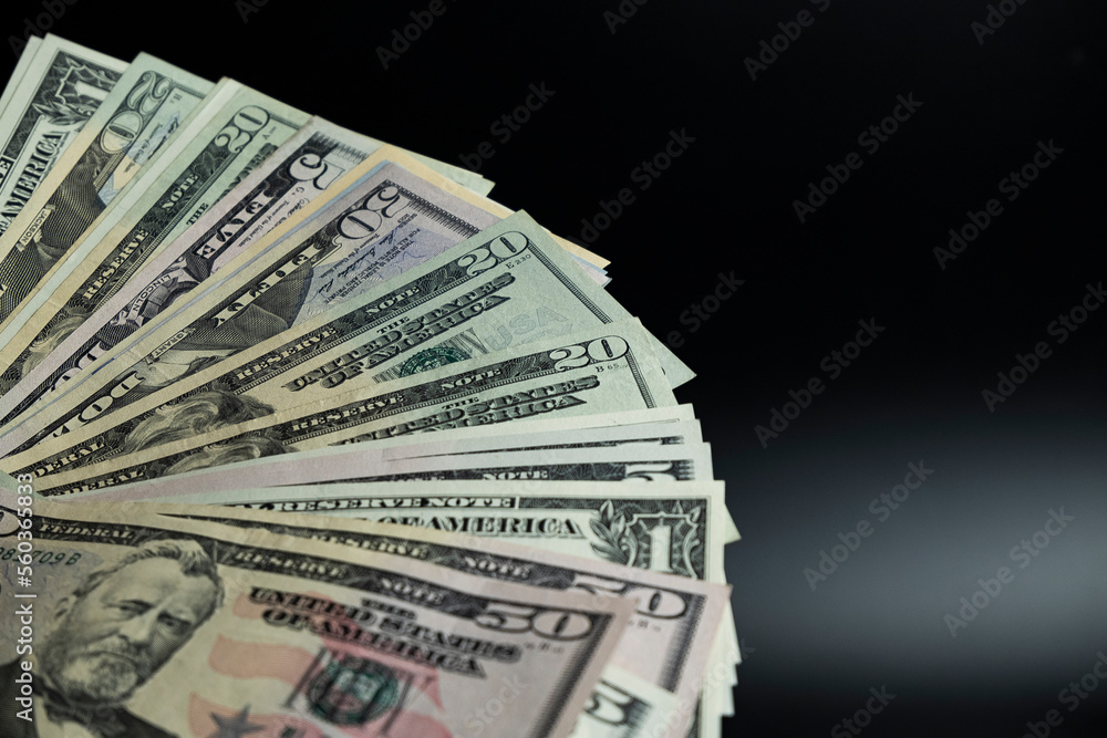 banknotes of different denominations, cash dolors banknotes of different denominations, cash dolors