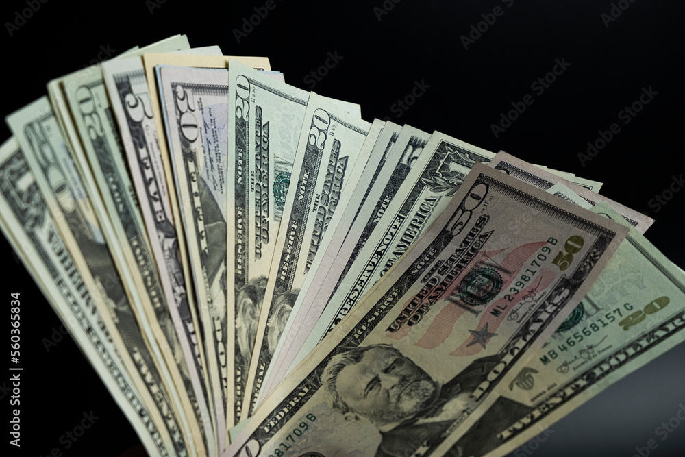 banknotes of different denominations, cash dolors banknotes of different denominations, cash dolors