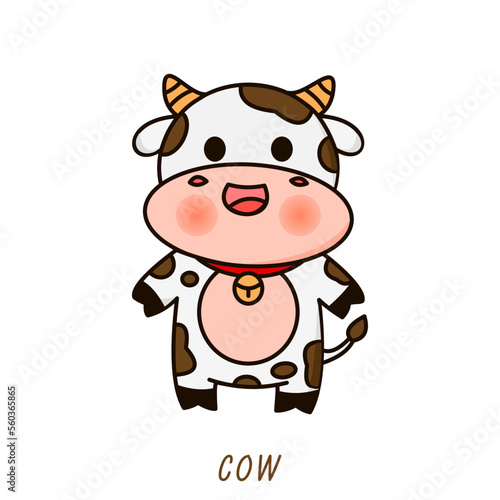 Vector illustration of cute cow cartoon waving isolated on white background