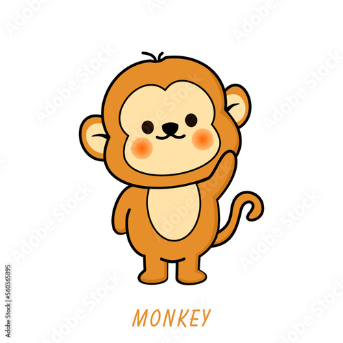 Vector illustration of cute monkey cartoon waving isolated on white background