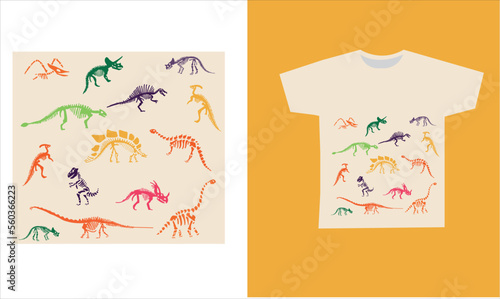 dinosaur skeleton t-shirt desing. vector illustration. Printable t-shirt design for dinosaur