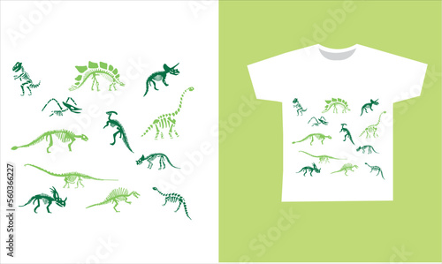 dinosaur skeleton t-shirt desing. vector illustration. Printable t-shirt design for dinosaur