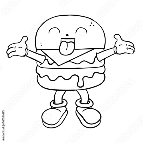 Cute burger cartoon character vector.
Suitable for food and drink icon or for kids coloring book.