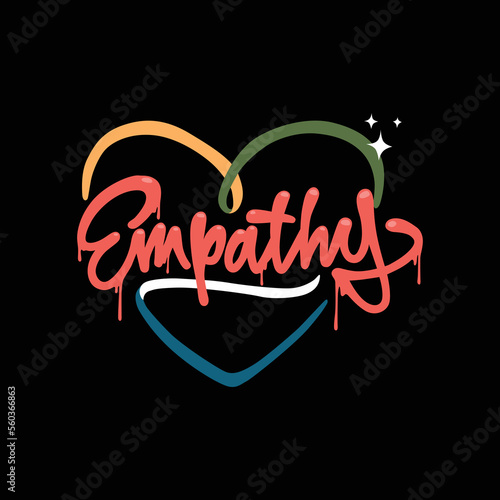 Empathy.decorative font in calligraphic style inscribed in the shape of a heart.inscription isolated on black background.vector illustration.modern typography design for t shirt,print,poster,etc