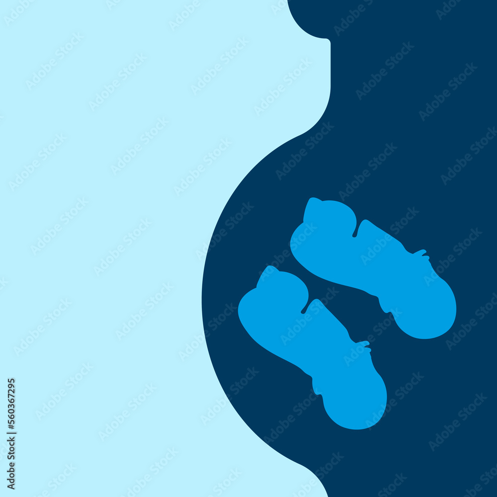 Banner for the perinatal center with baby in the mother's stomach. A pregnant woman with a twins in the womb. Website poster for a women's consultation. Creative baby shower invitation.. Banner for the perinatal center with baby in the mother's stomach. A pregnant woman with a twins in the womb. Website poster for a women's consultation. Creative baby shower invitation..