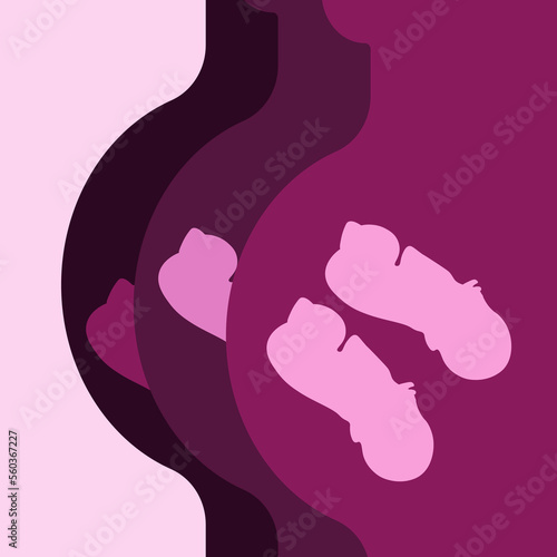 Banner for the perinatal center with the image of a baby in the mother's stomach. A pregnant woman with a twins girl in the womb. Website poster for a women's consultation.
