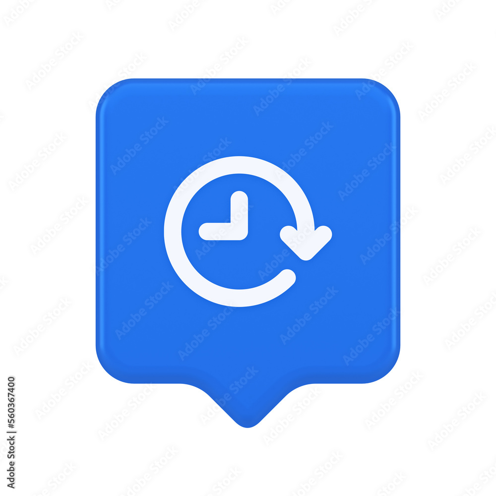 Clock in circle arrow button time countdown deadline chronometer 3d realistic speech bubble icon Clock in circle arrow button time countdown deadline chronometer 3d realistic speech bubble icon