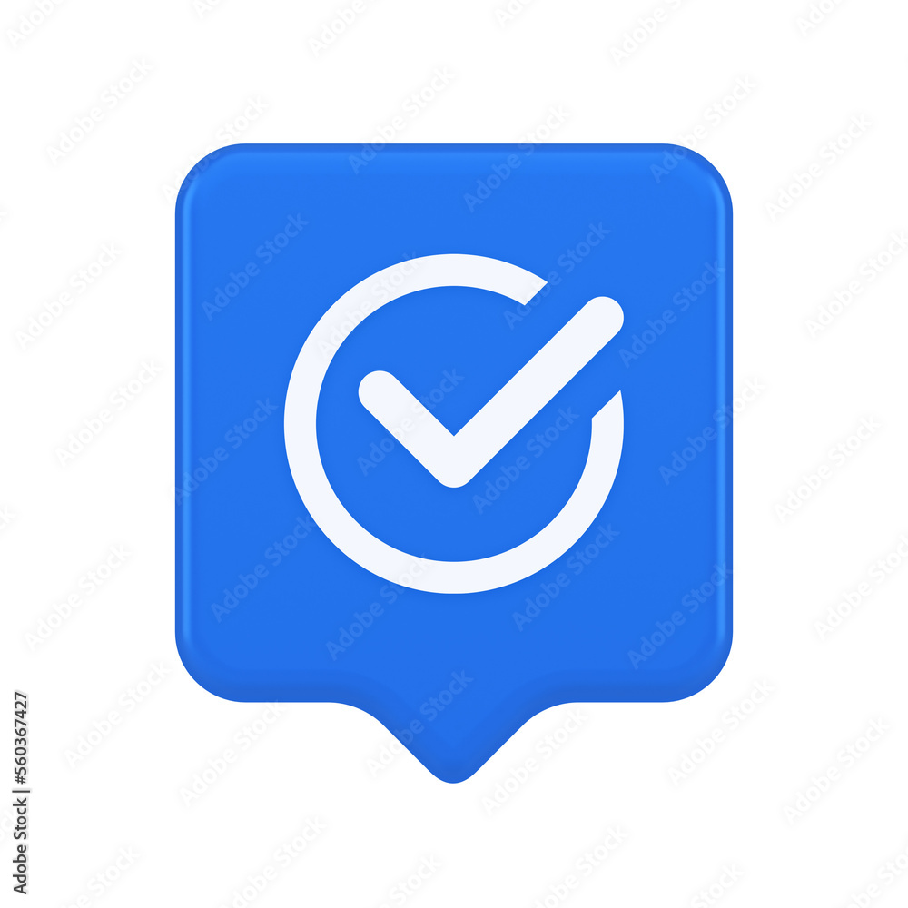 Checkmark in circle done approved button ok acceptance positive vote enter 3d realistic speech bubble icon Checkmark in circle done approved button ok acceptance positive vote enter 3d realistic speech bubble icon