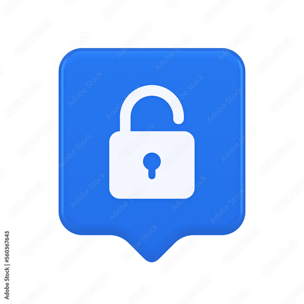 Open lock button cyberspace password security protection service 3d realistic speech bubble icon Open lock button cyberspace password security protection service 3d realistic speech bubble icon