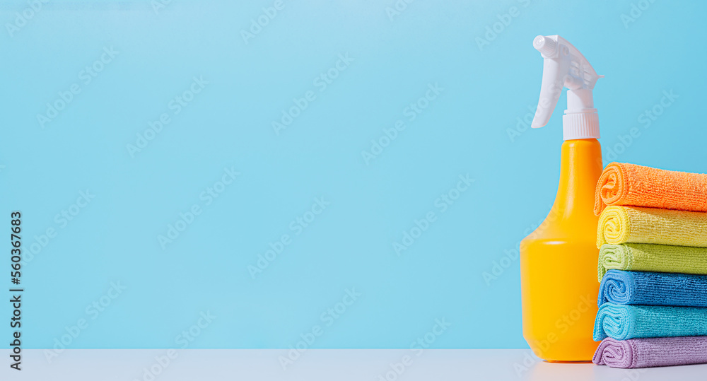 spring cleaning concept. detergent bottle and sponges for cleaning