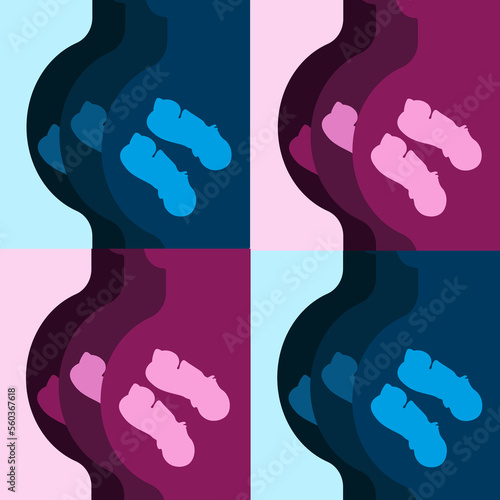 Banner for the perinatal center with collage of image of a baby in the mother's stomach. A pregnant woman with a twins in the womb. Website poster for a women's consultation.