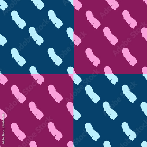 Collage with a silhouette of a baby on a viva magenta and blue background. Wallpaper print for children room. Bed linen and fabric for child. 