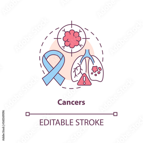 Cancers concept icon. Abnormal cell growth. Chronic diseases major group abstract idea thin line illustration. Isolated outline drawing. Editable stroke. Arial, Myriad Pro-Bold fonts used