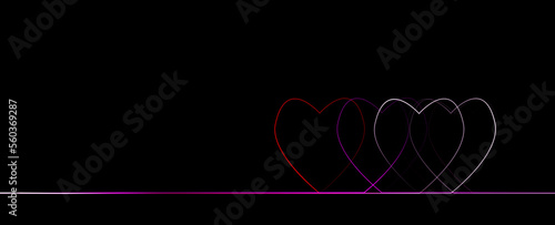 Abstract Valentine's day heart shape lines on clean black copy space illustration background.