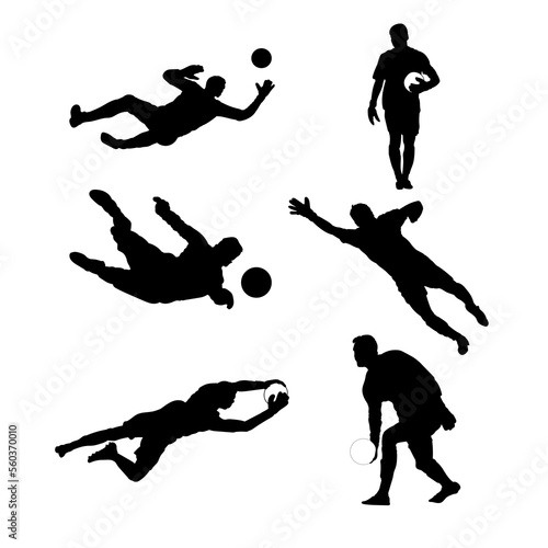 Set of silhouettes of soccer goal keepers vector design
