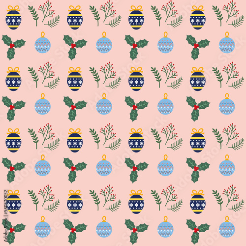 クリスマスモチーフのオーナメントパターン_ピンク