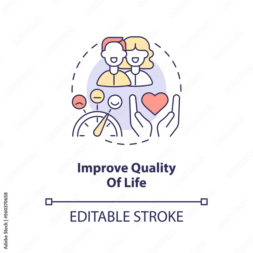 Improve quality of life concept icon. Goal of chronic disease management abstract idea thin line illustration. Isolated outline drawing. Editable stroke. Arial, Myriad Pro-Bold fonts used Improve quality of life concept icon. Goal of chronic disease management abstract idea thin line illustration. Isolated outline drawing. Editable stroke. Arial, Myriad Pro-Bold fonts used